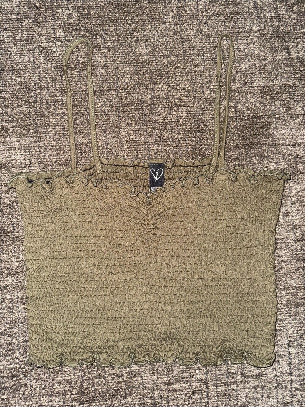 Windsor Olive Smocked Spaghetti Strap Cami with Scrunch Front